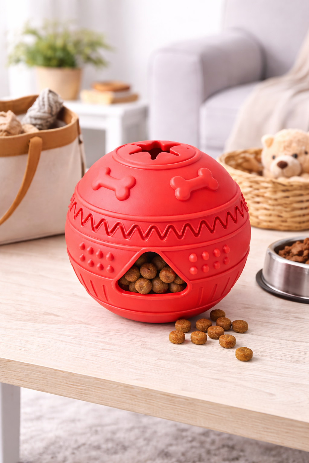 Treat Dispensing Dog Toy Interactive Puzzle Feeder Durable Rubber Slow Feeding Red | Weehawken Pet Shop - Image 3