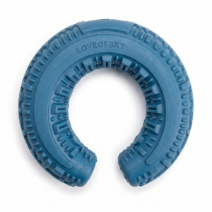 Loveofsky Heavy Duty C-Shaped Dog Chew Toy - Tire Texture Dental Teether - Blue