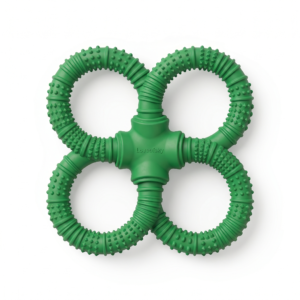 Loveofsky Durable Dog Chew Toy & Dental Teether - Textured Four-Ring Design - Green