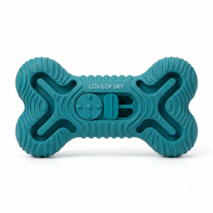 Loveofsky Interactive Dog Chew Toy & Puzzle Feeder - Bone Shape Treat Dispenser - Teal